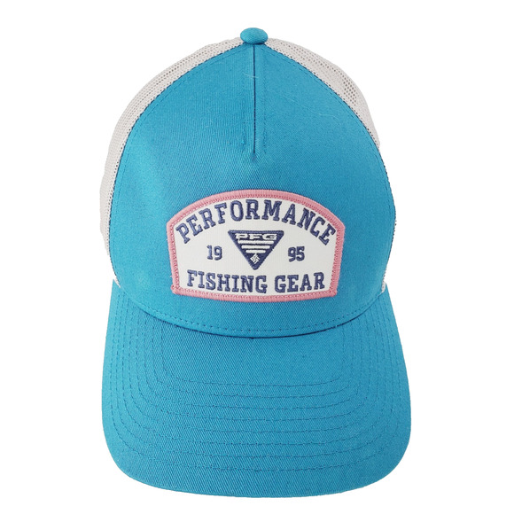 Columbia PFG Snap Back Cap Mesh Adjustable Blue Tan Fishing Hat Performance Gear - Picture 1 of 8